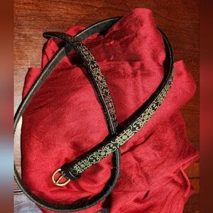 LIVE, LOVE, LOFT  BLACK WITH Gold Monogram Thin Leather Belt SIZE: S